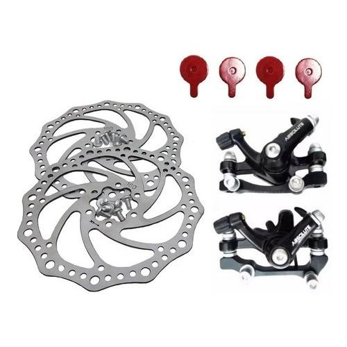 Kit Freio Disco Absolute Bike Mecânico Disco Pinça Rotor 160 Completo Dianteiro E Traseiro