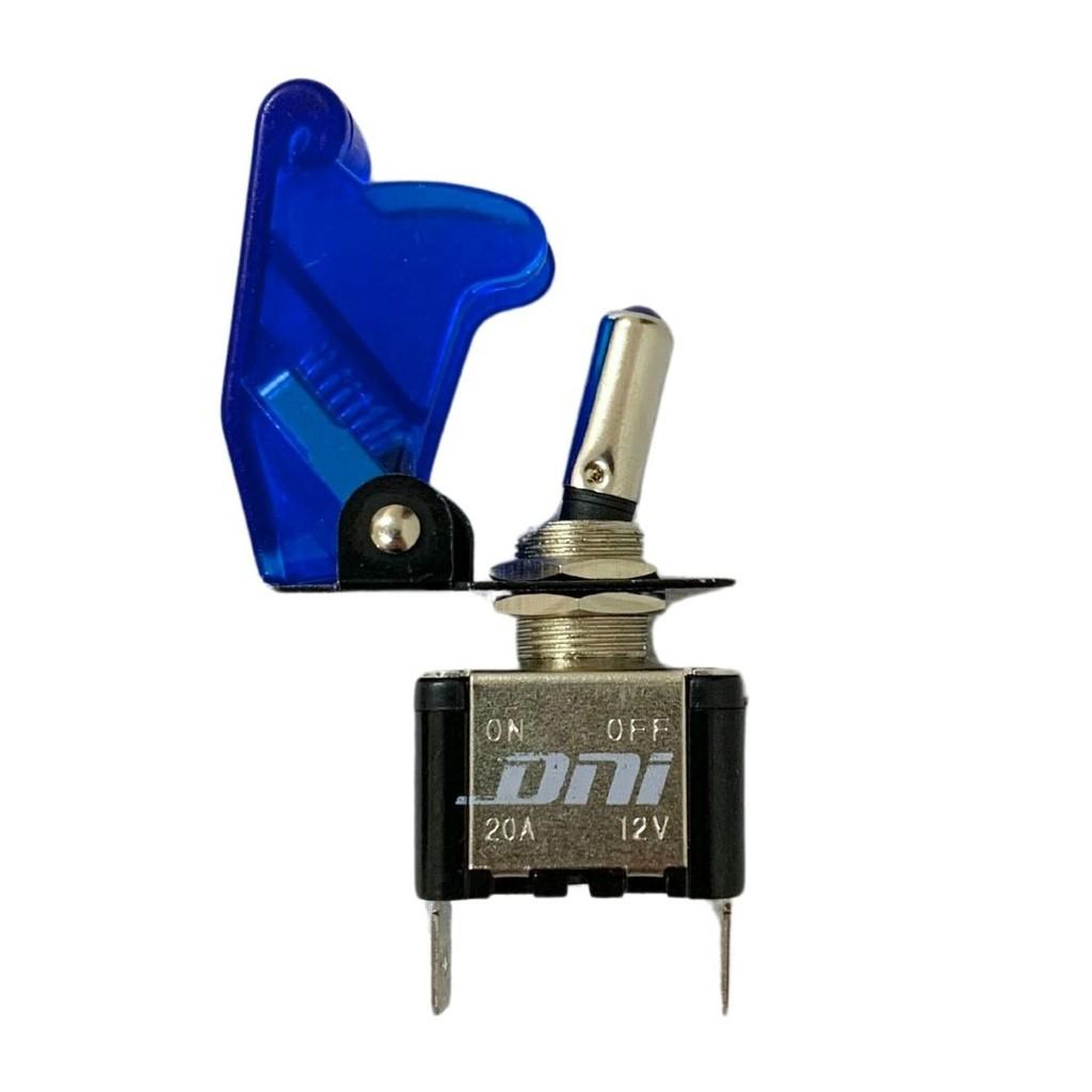 Chave Tic Tac Botão Liga Desliga 2 Posições Tipo Caça 12V Capa Azul LED Dni 2084-az