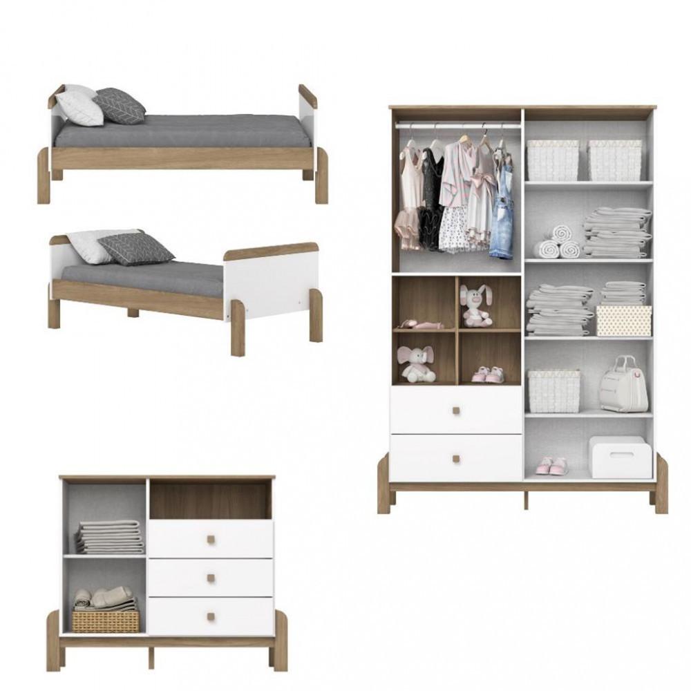 Quarto De Bebê Completo Berço 2 Em 1 Guarda Roupa 4 Portas E Cômoda Ternura Henn