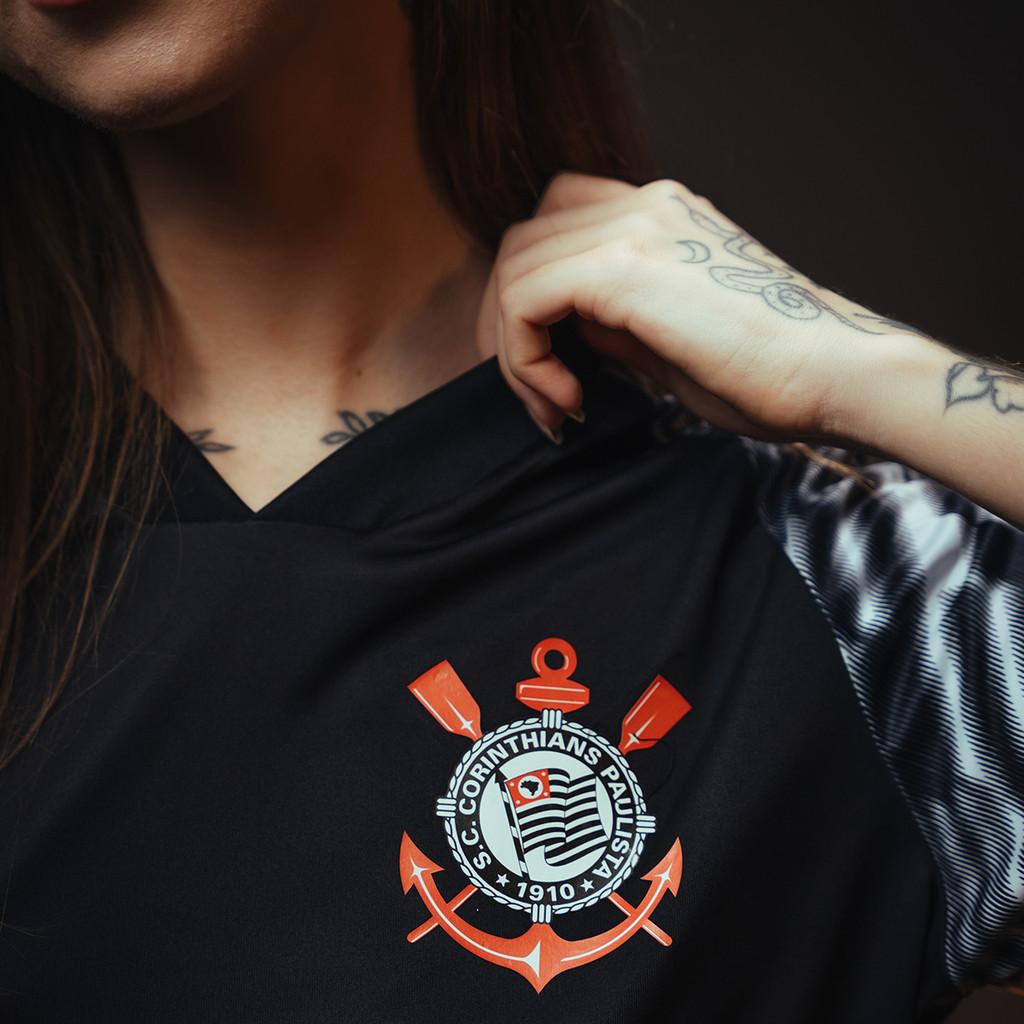 Camisa Corinthians Sccp Lines Preta Feminina Oficial