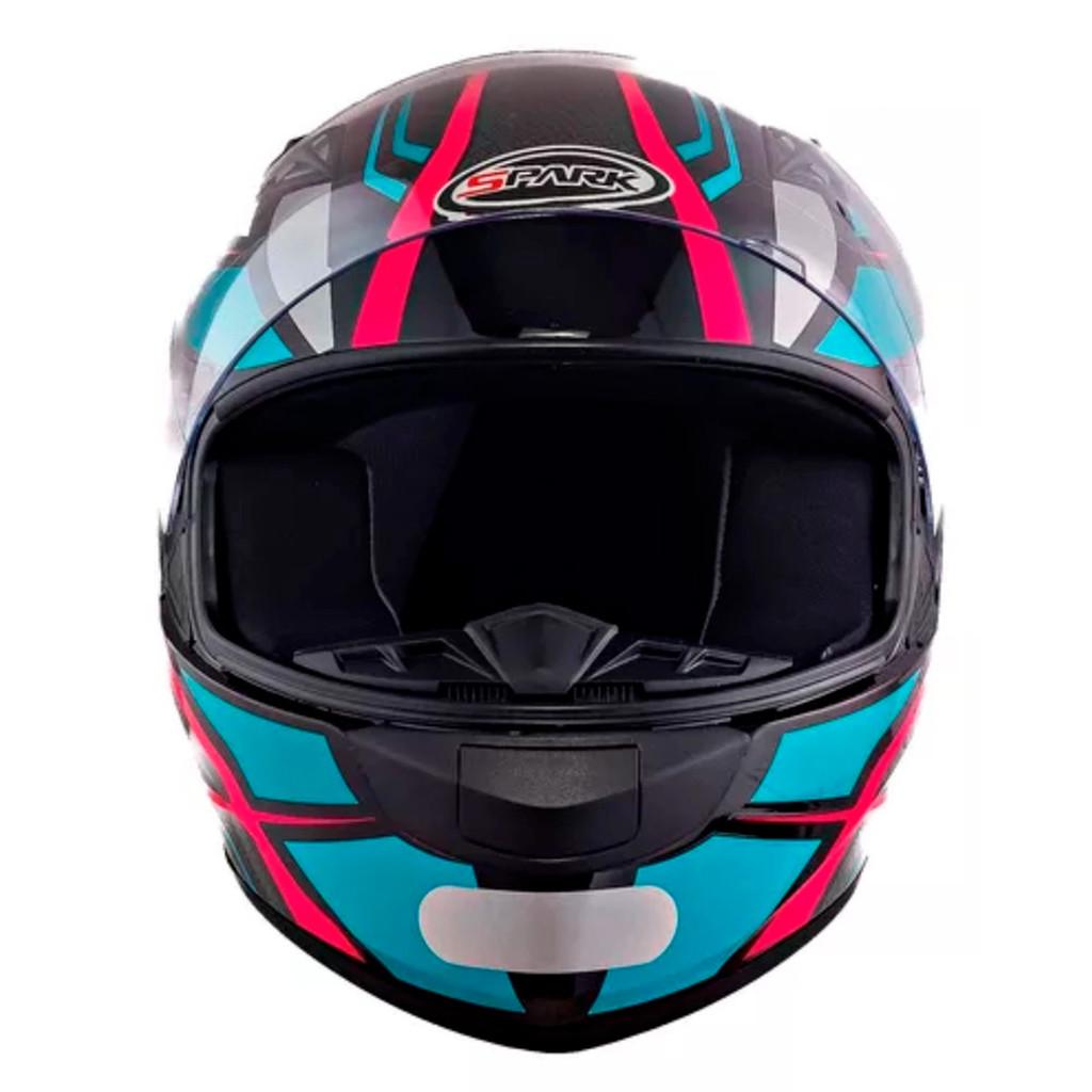 Capacete Moto Fechado Spark Spider Viseira Cristal Preto Com Azul Tiffany Inmetro - Ebf