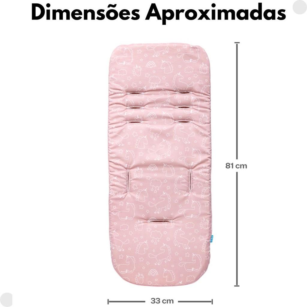 Almofada Carrinho Bebe Dupla Face Universal Unicórnio Rosa 18492 - Buba
