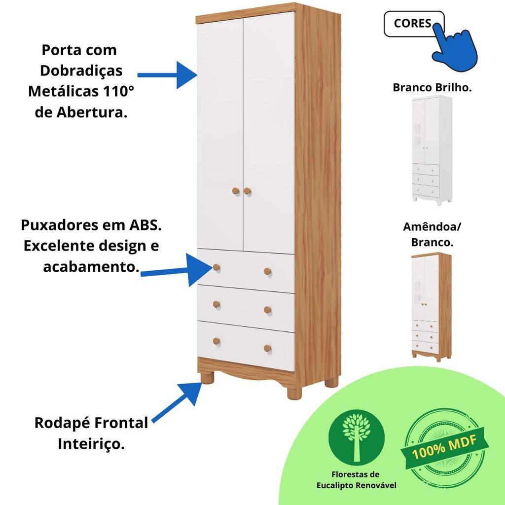 Guarda Roupa Infantil Bebê 2 Portas 3 Gavetas 100 Mdf Júnior Faura