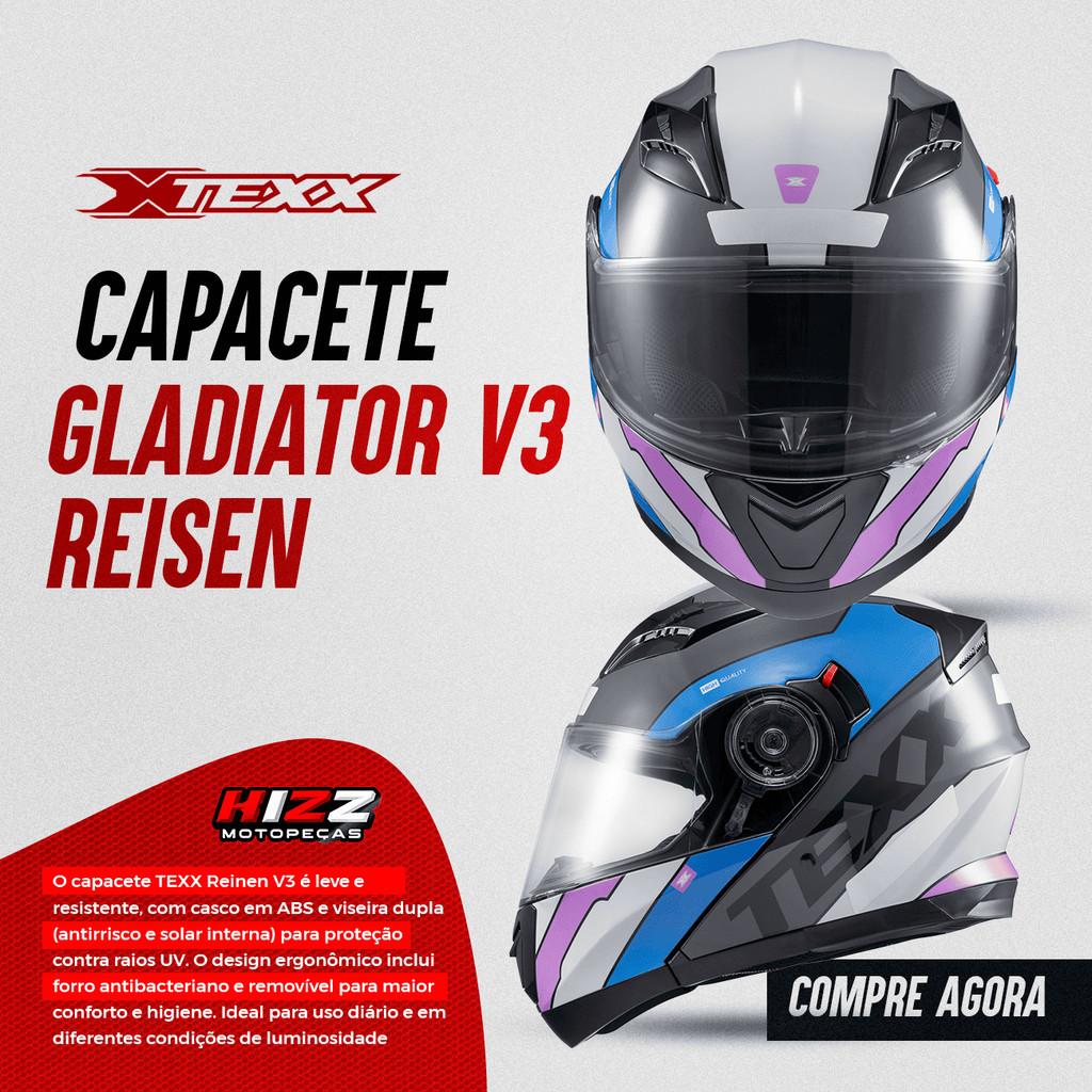 Capacete Texx Gladiator V3 Reisen Escamoteável Modular Com Viseira Solar Forro Removível Proteção