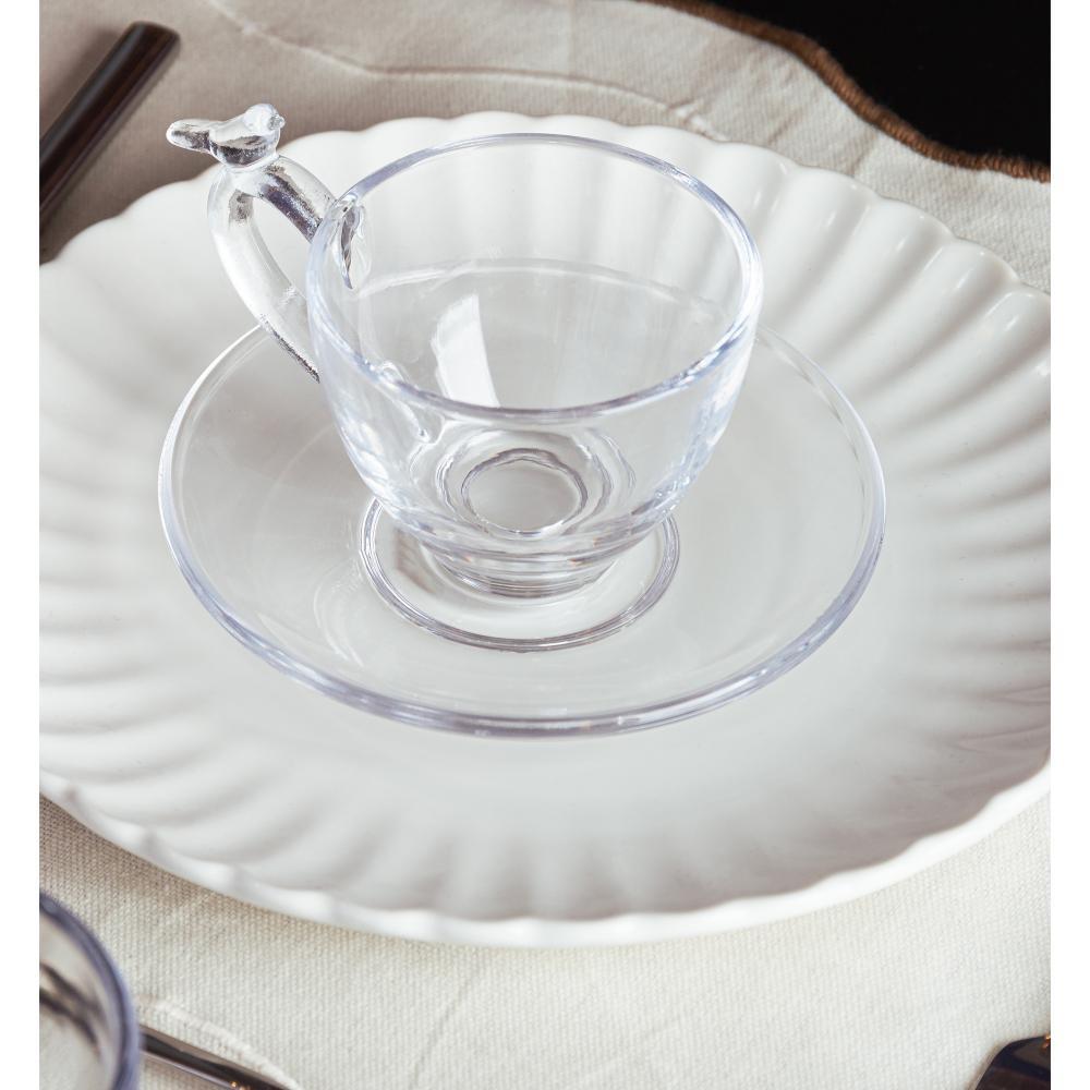Jogo 4 Xícaras De Café Cristal Ecológico Bird Wolff Com Pires 80ml - Conjunto Para Mesa Posta