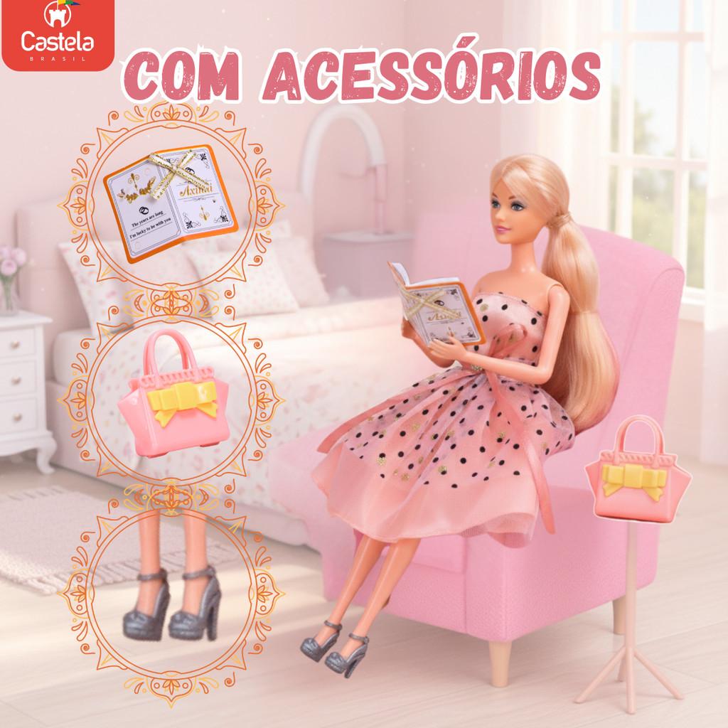 Boneca Axinni Coleção Desfile De Moda Vestido Rosa - Castela