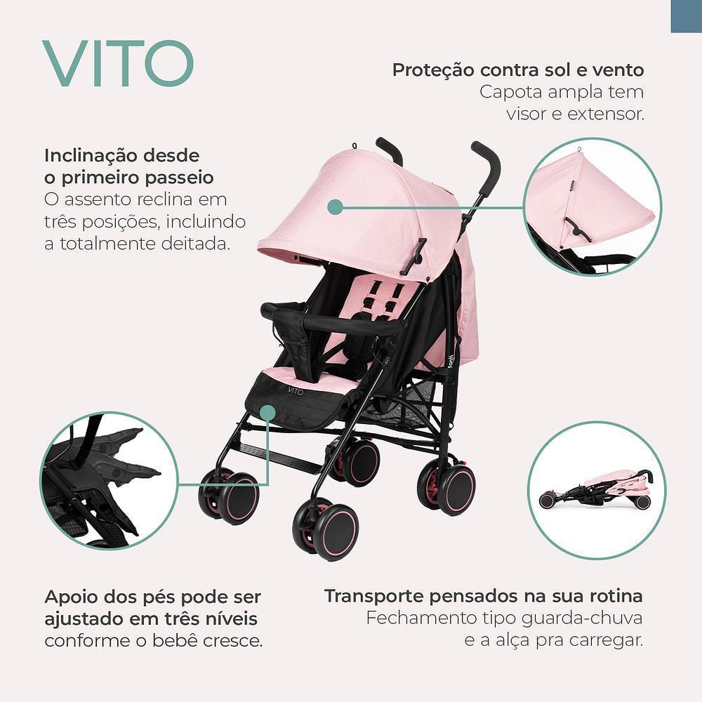 Carrinho De Bebê Vito Infanti Guarda-chuva 0-15kg Compacto Rosa