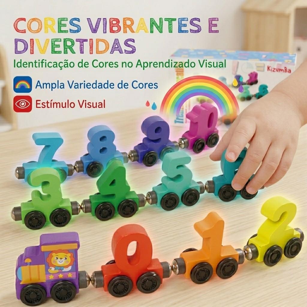 Trezinho Educativo Pedagógico Puxa Blocos Magnético Vagão Numeral De 0 A 10 Com Rodinhas Kizumba