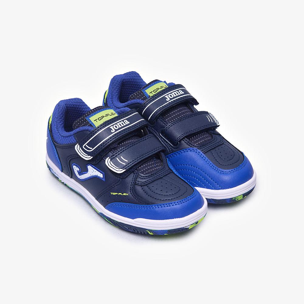 Chuteira De Futsal Joma Top Flex Infantil Velcro Azul E Marinho
