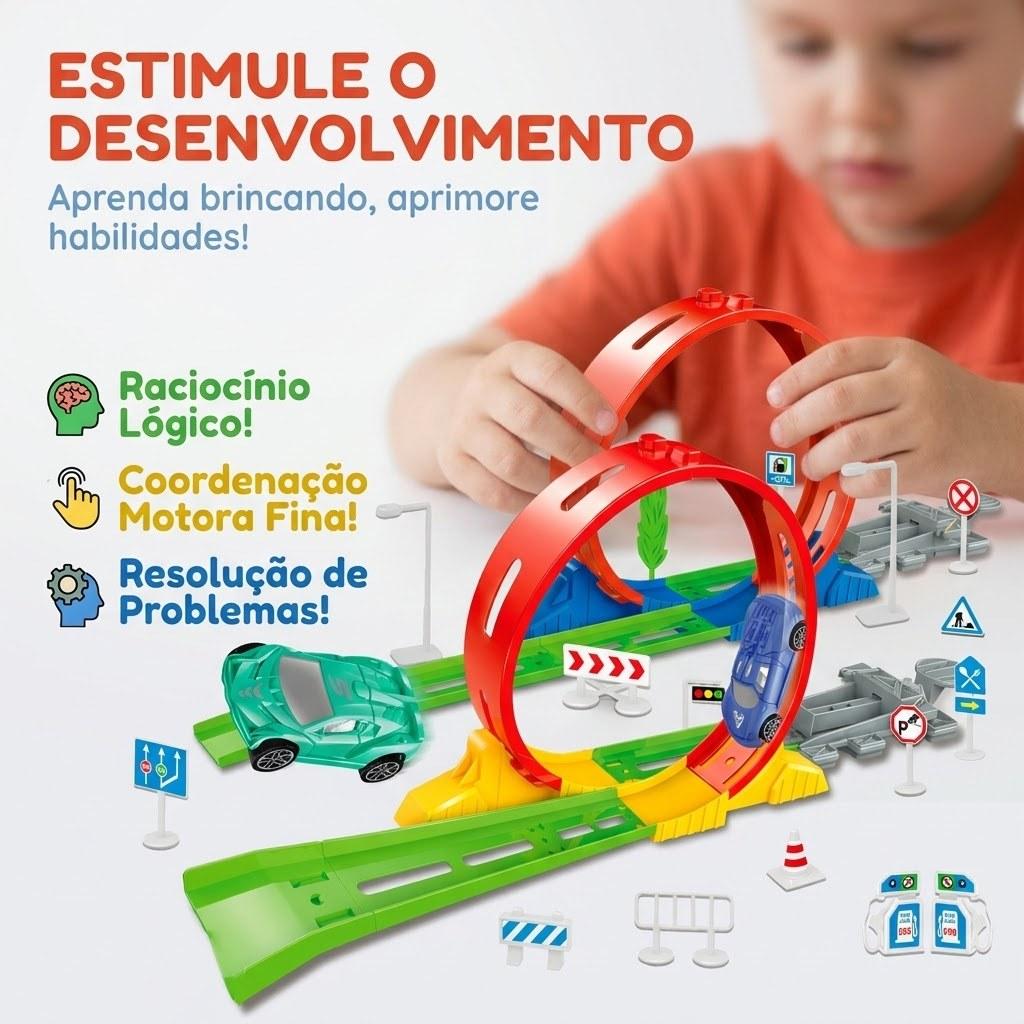 Kit Pistas De Carrinhos Lançador Looping Com 2 Carrinhos Competição Compatível Hot Wheels Kizumba