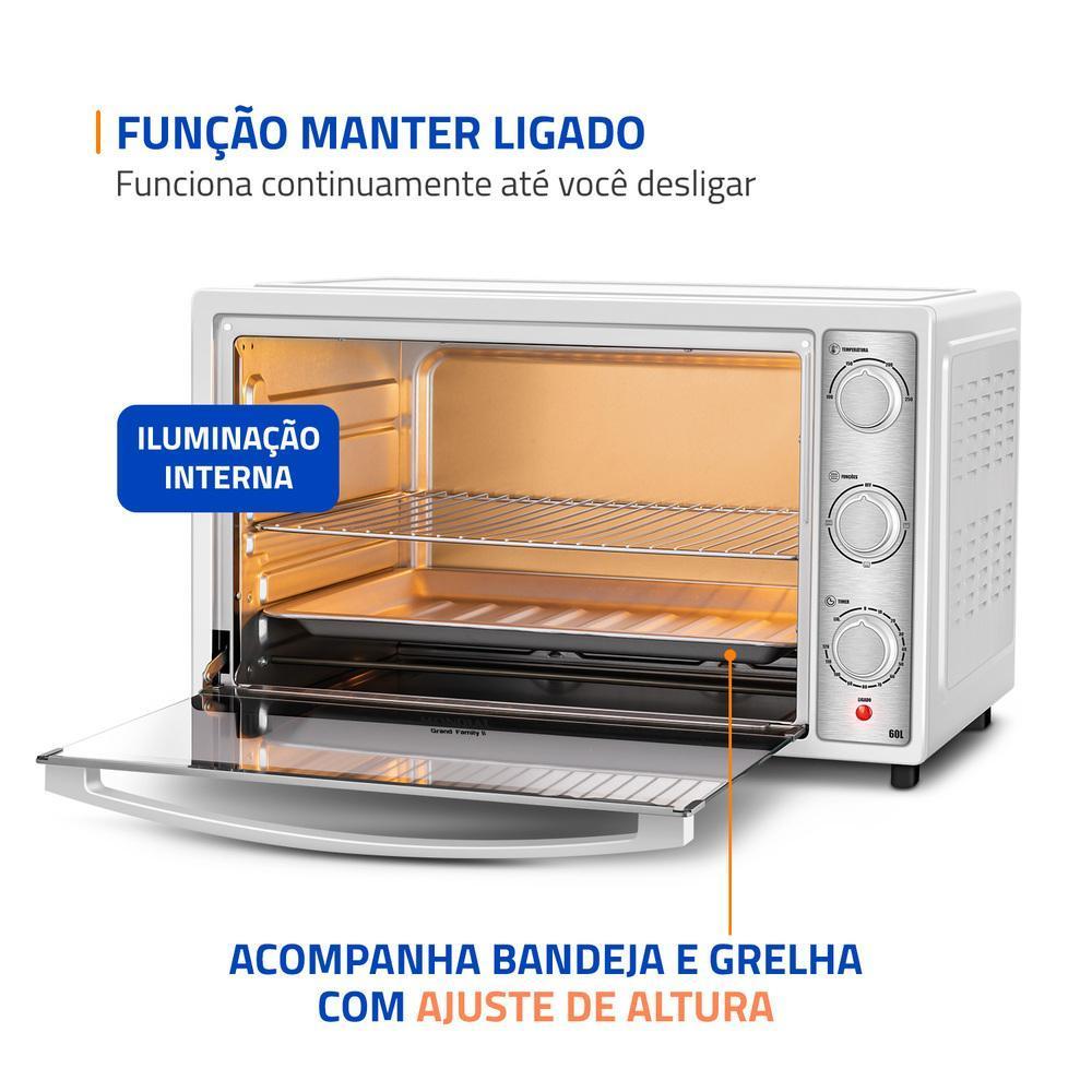Forno Elétrico 60L Family Grill Inox Mondial Branco/inox 1800w 127V - Frn-60-wi