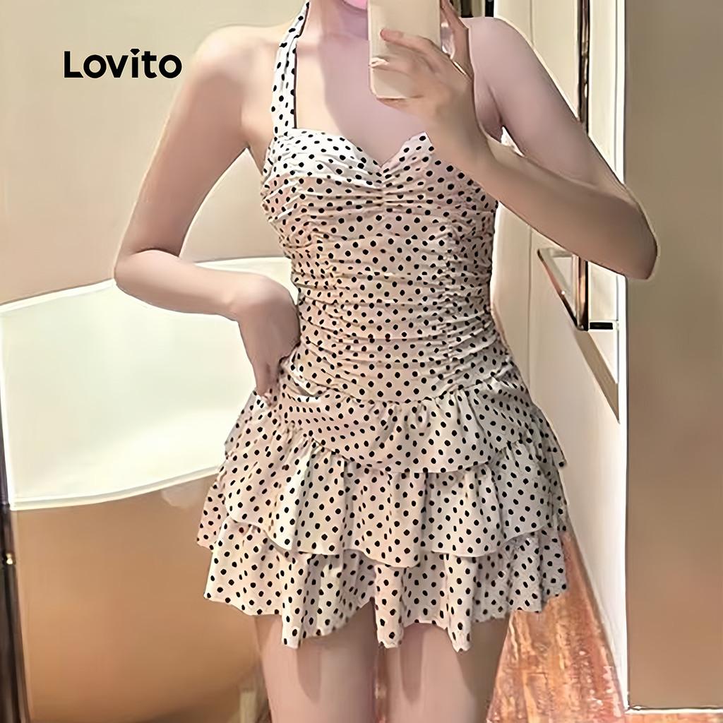 Lovito Férias Maiô De Uma Peça Com Padrão Em Camadas Para Primavera/verão Branco