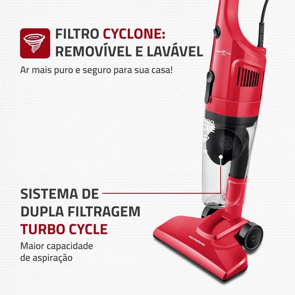 Aspirador De Pó Vertical 2 Em 1 Mondial Turbo Cycle Vermelho E Preto 1100w Ap-36