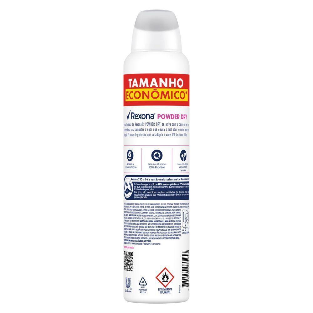 Desodorante Antitranspirante Aerosol Feminino Rexona Powder Dry 72 Horas 250ml