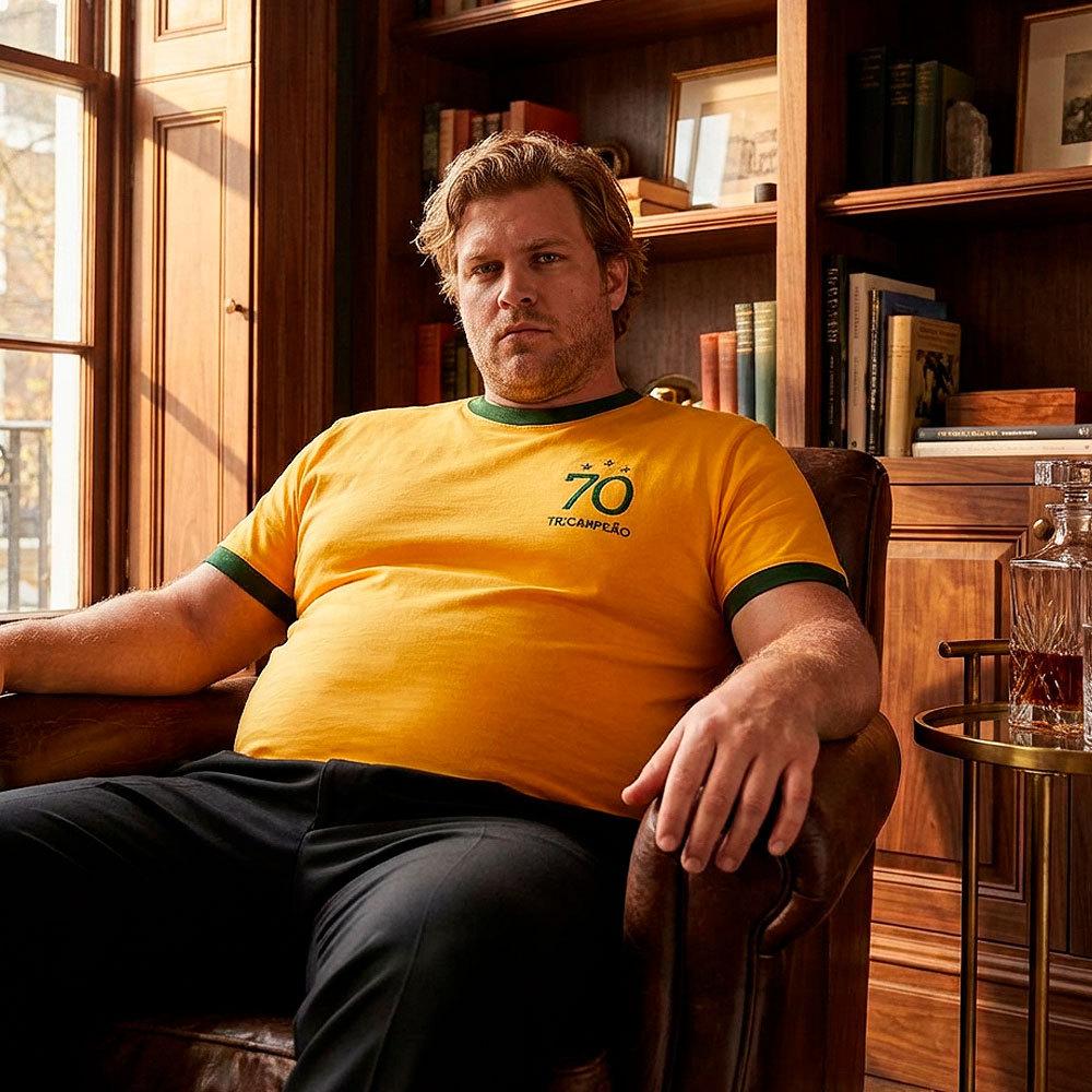 Camisa Brasil Retrô 1970 Amarelo PLUS Size Masculina