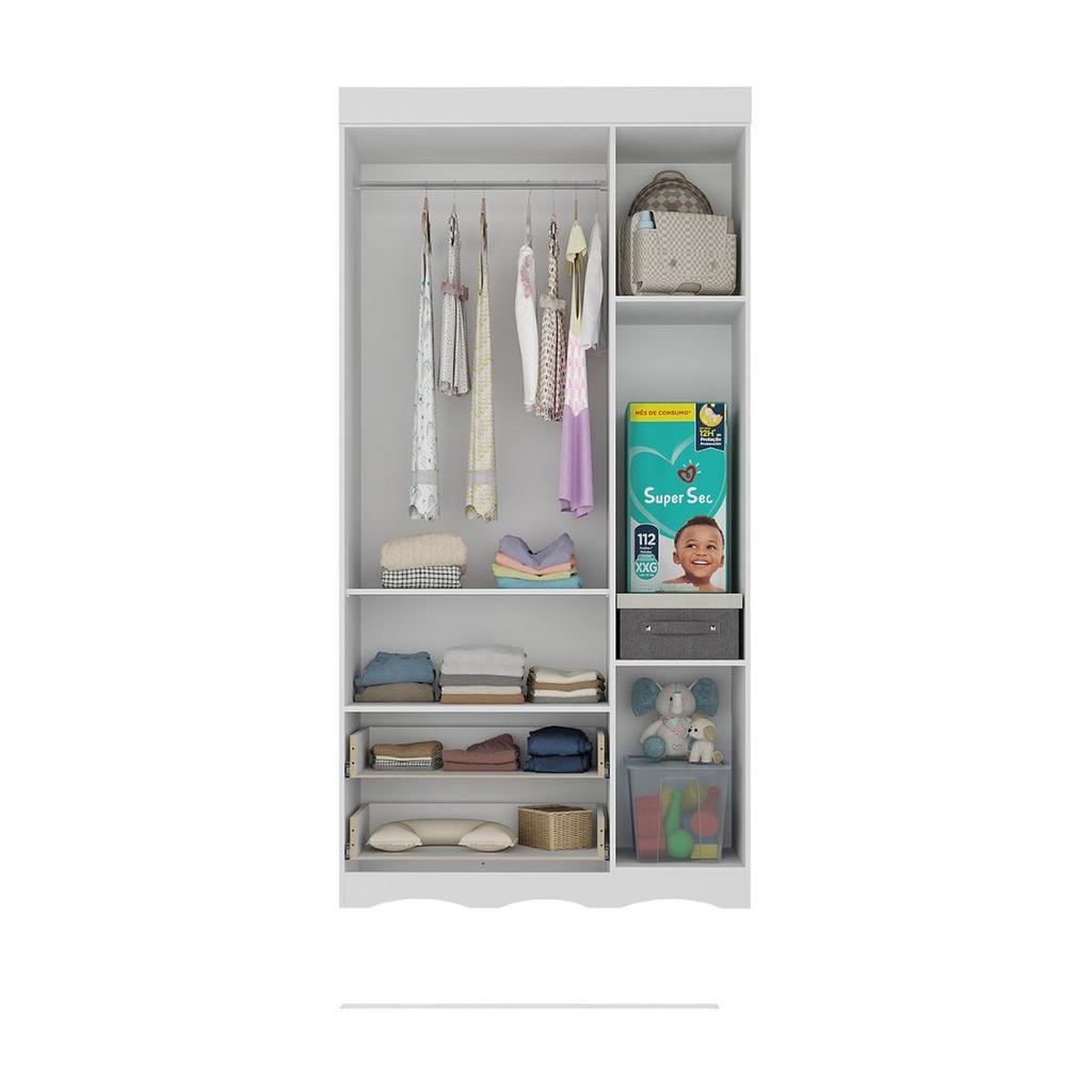 Guarda-roupa Infantil 92cm Com Vidro 3 Portas E 2 Gavetas Doçura Multimóveis