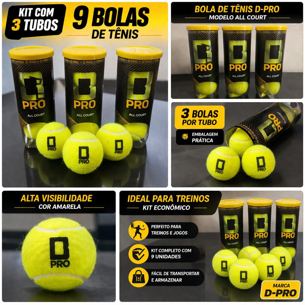 Kit 3 Tubos Bola De Tênis D-pro All Court 9 Bolas Alta Visibilidade
