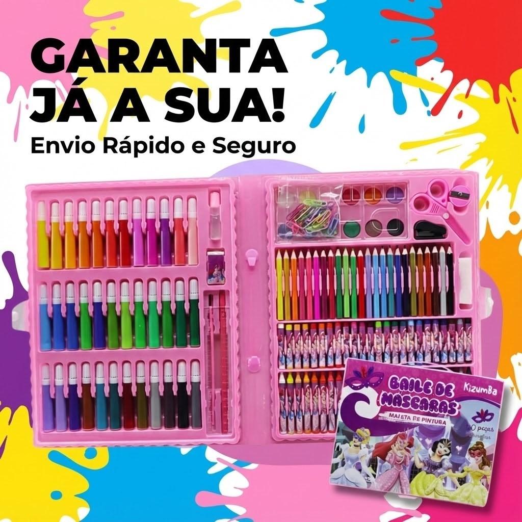 Estojo Maleta De Desenho E Pintura 150 Peças Baile De Máscaras Com Canetinhas Lápis Giz Kizumba