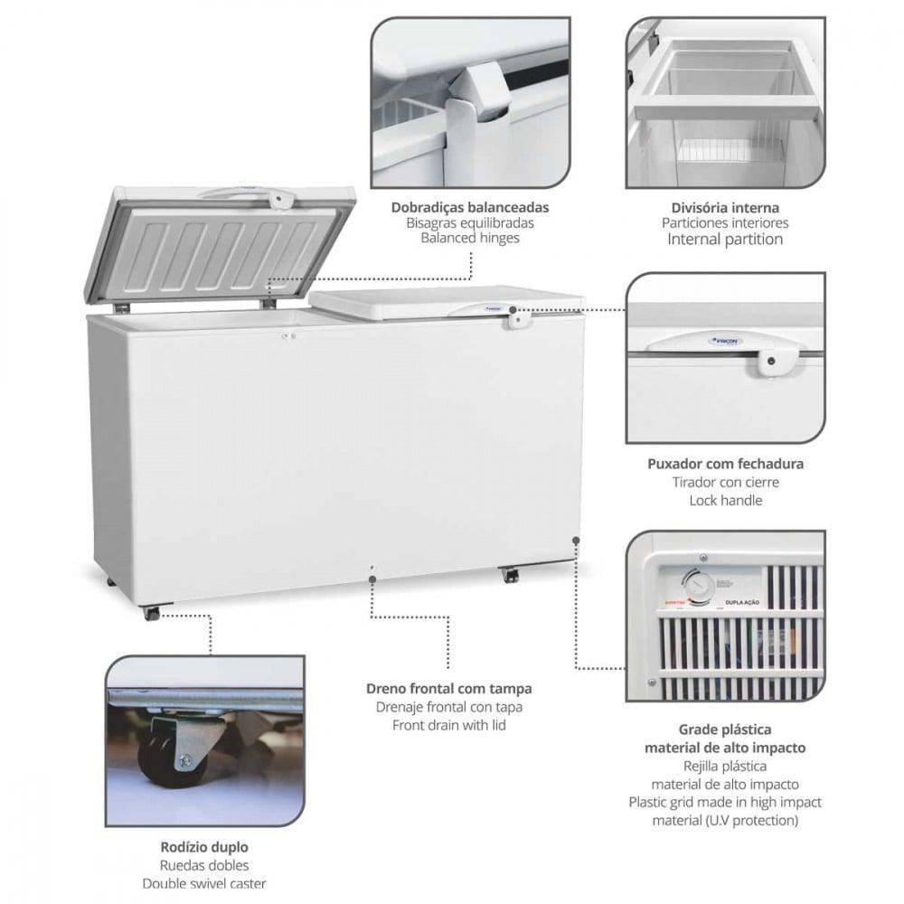 Freezer Horizontal 2 Tampas Fricon Dupla Ação 503 Litros Hced503c Branco - 220V