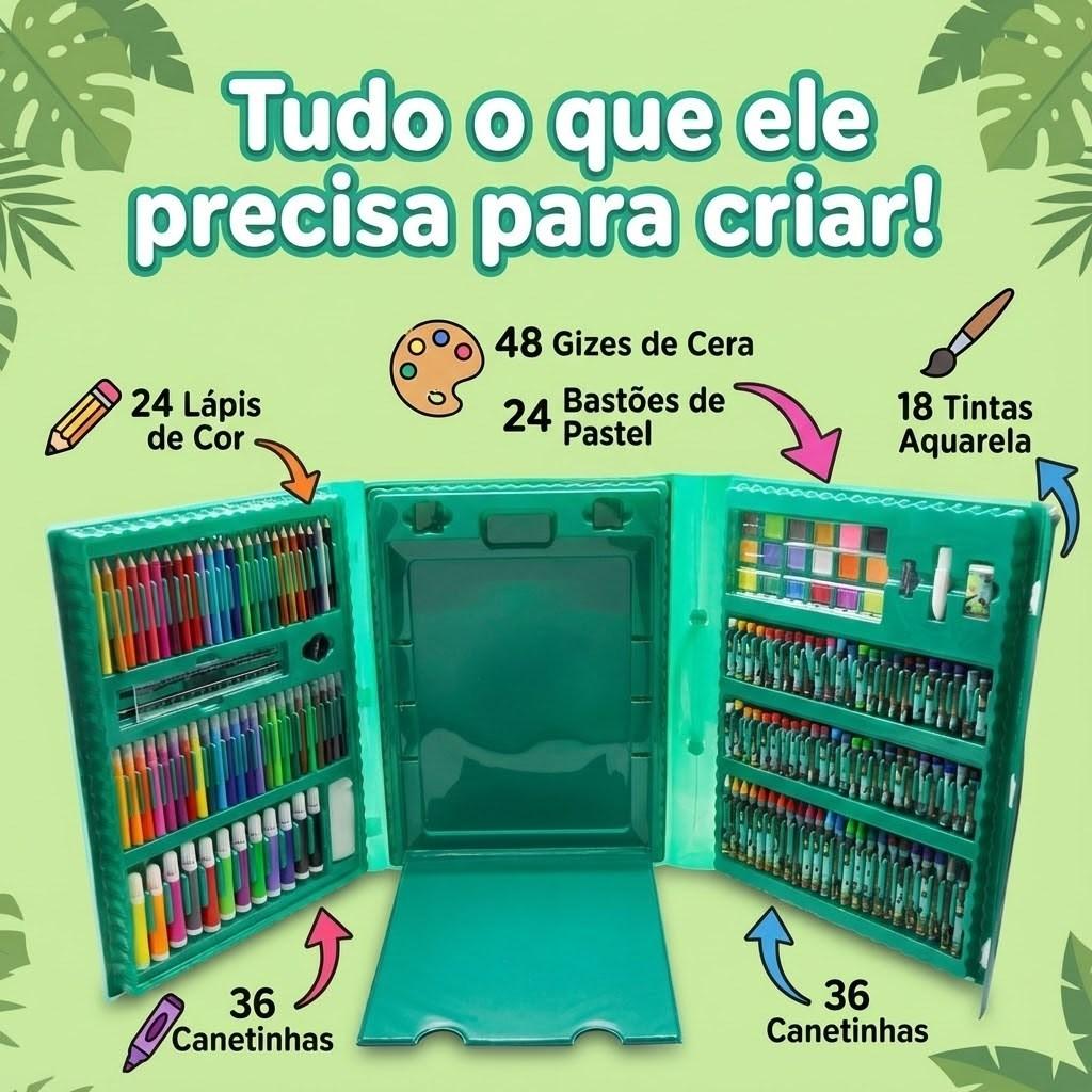 Kit Estojo Maleta De Pintura Infantil Dinoart 208 Peças Completo Colorir Escolar Criança Kizumba