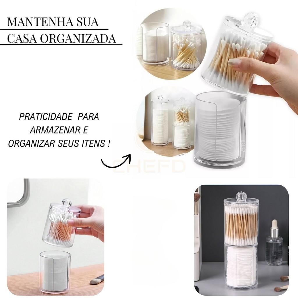 Organizador Porta Algodão E Cotonete 2 Em 1 Acrílico Banheiro Chef D