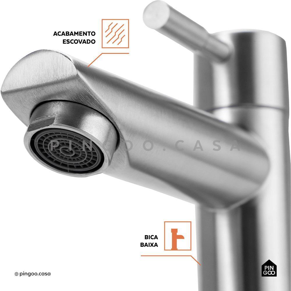 Torneira Para Banheiro Em Aço Inox Escovado Baixa Amazonas Pingoo - Prata