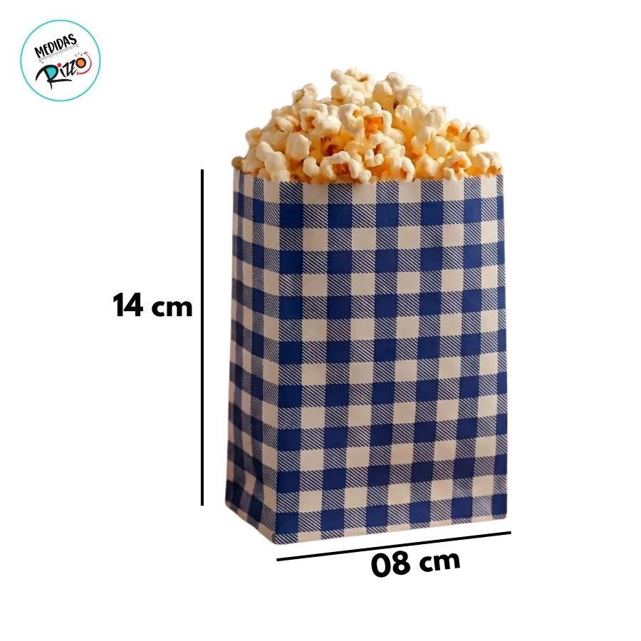 Saquinho De Papel Para Pipoca Ou Hot Dog Xadrez - Azul - 14cm - 50 Unidades - Rizzo