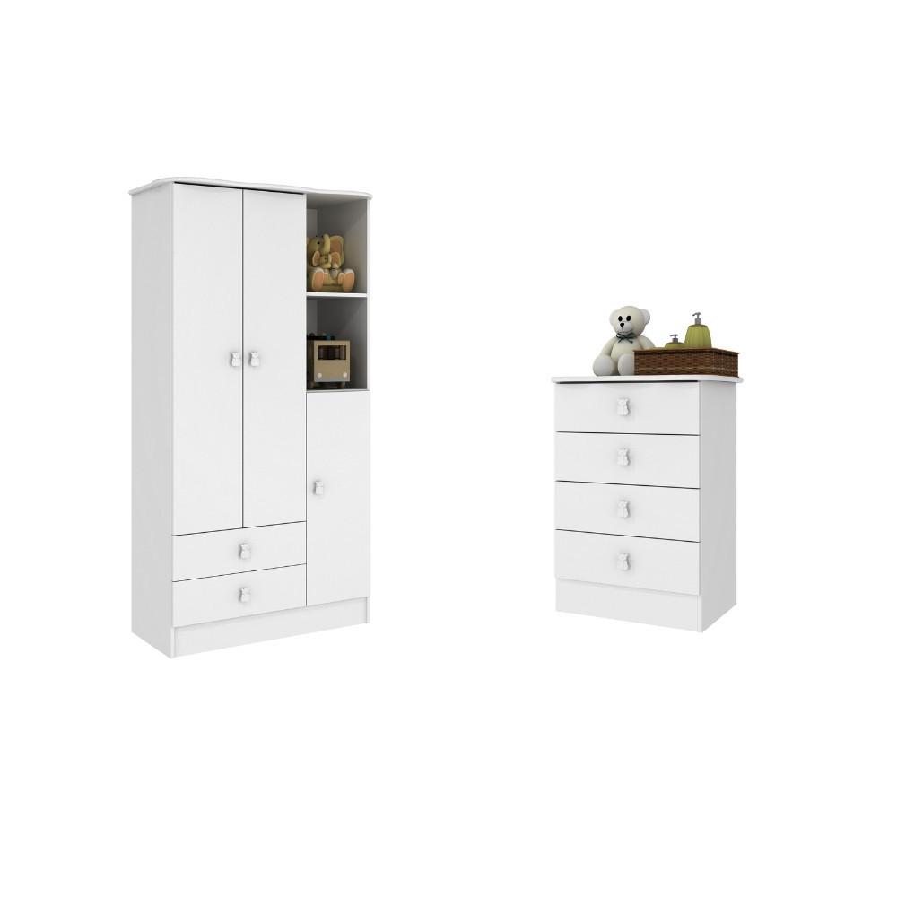 Quarto De Bebê Cômoda 4 Gavetas E Guarda Roupa 3 Portas Tedy Percasa