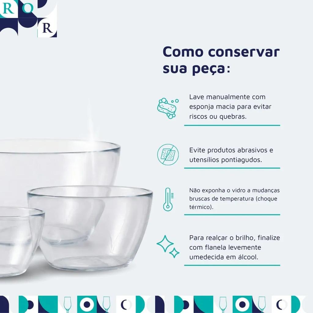 Bowl De Vidro Ruvolo Kit 3 Peças Transparente Tigela Para Salada Sobremesa Cozinha Mesa Fruteira