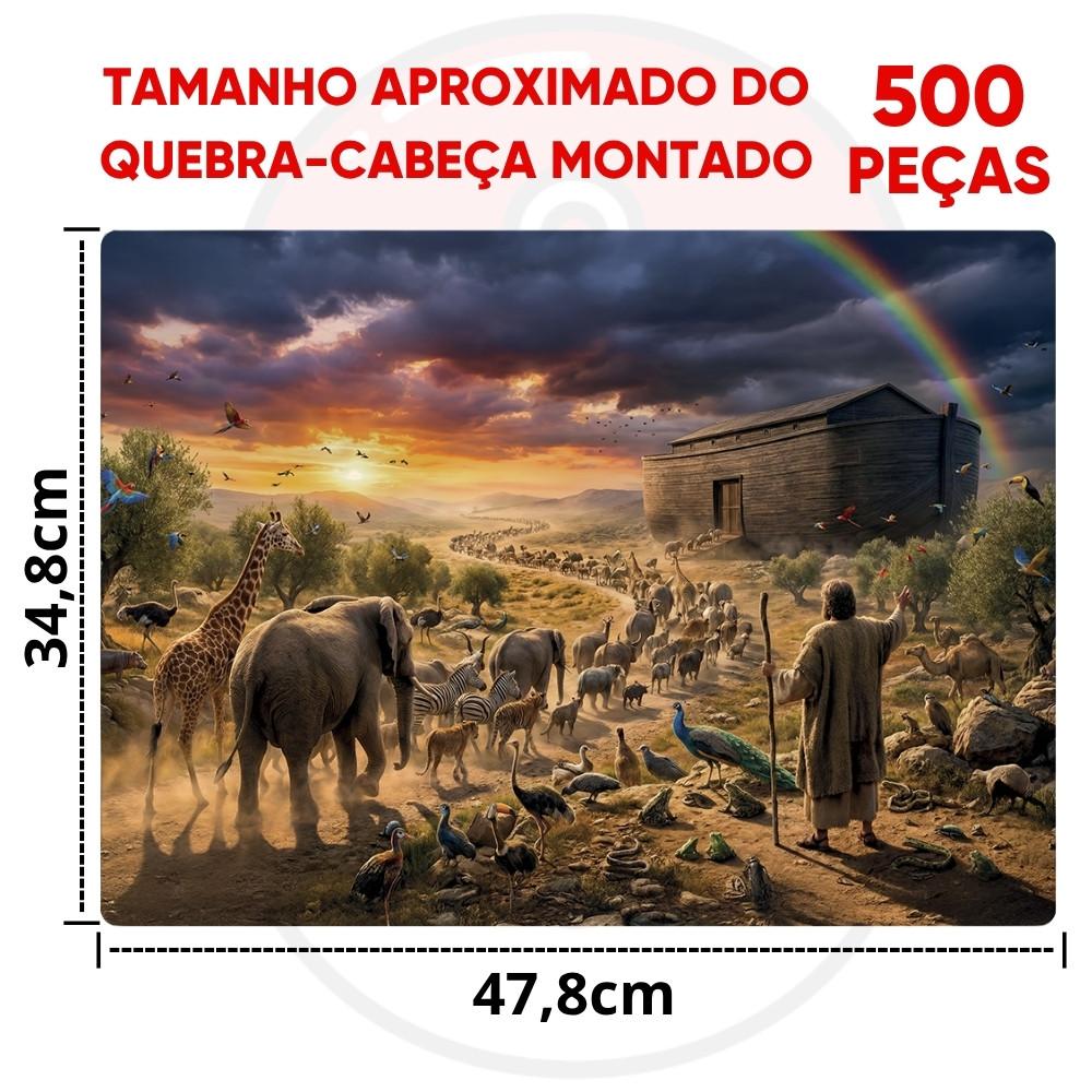 Quebra Cabeça Arca De Noé 500 Peças Toyster Puzzle Par Animais Bichos Bíblia Mar Navio Jesus Família