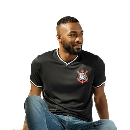 Camiseta Corinthians Coimbra Fitness Masculina Punho Gola Retilíneo Torcedor Confortável