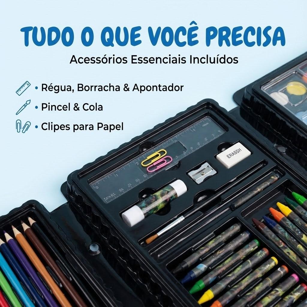 Kit Maleta De Pintura Infantil Dinossauro 68 Peças Estojo Escolar Com Canetinhas Criança Kizumba
