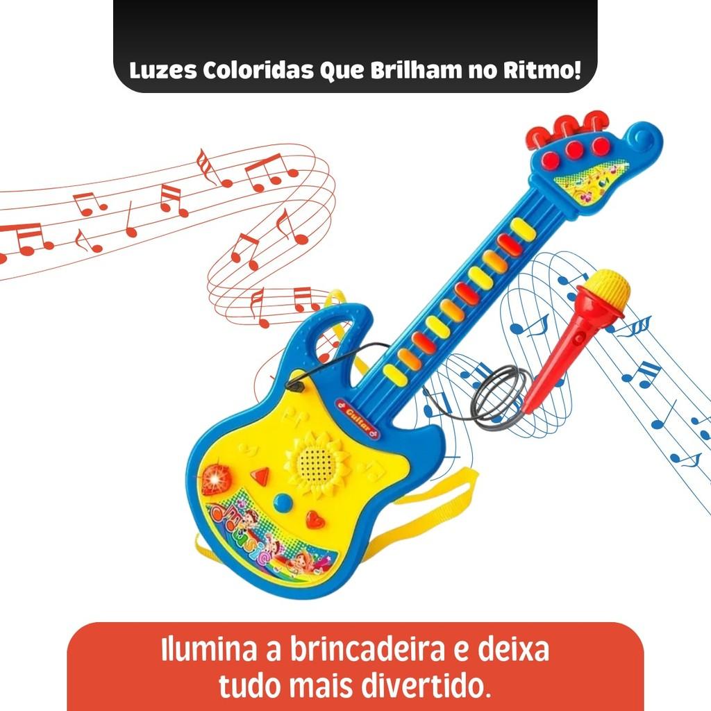 Brinquedo Instrumento Guitarra Eletrica Infantil Com Microfone Luz Som Menino Menina Rock Kizumba