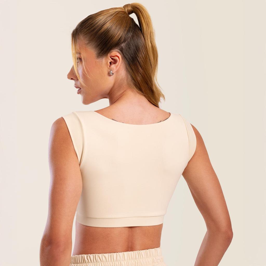 Cropped Dois Lados Soft Beige Poliamida Soft Com Bojo