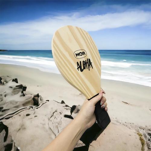 Frescobol Madeira Mor Aloha Kit 2 Raquetes + Bola Praia Lazer Bege