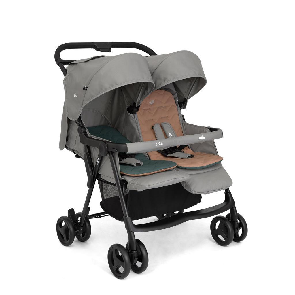 Carrinho De Bebê Duplo Joie Aire Twin Cinza Pebble Reclinável Ultraleve Fechamento Com Uma Mão