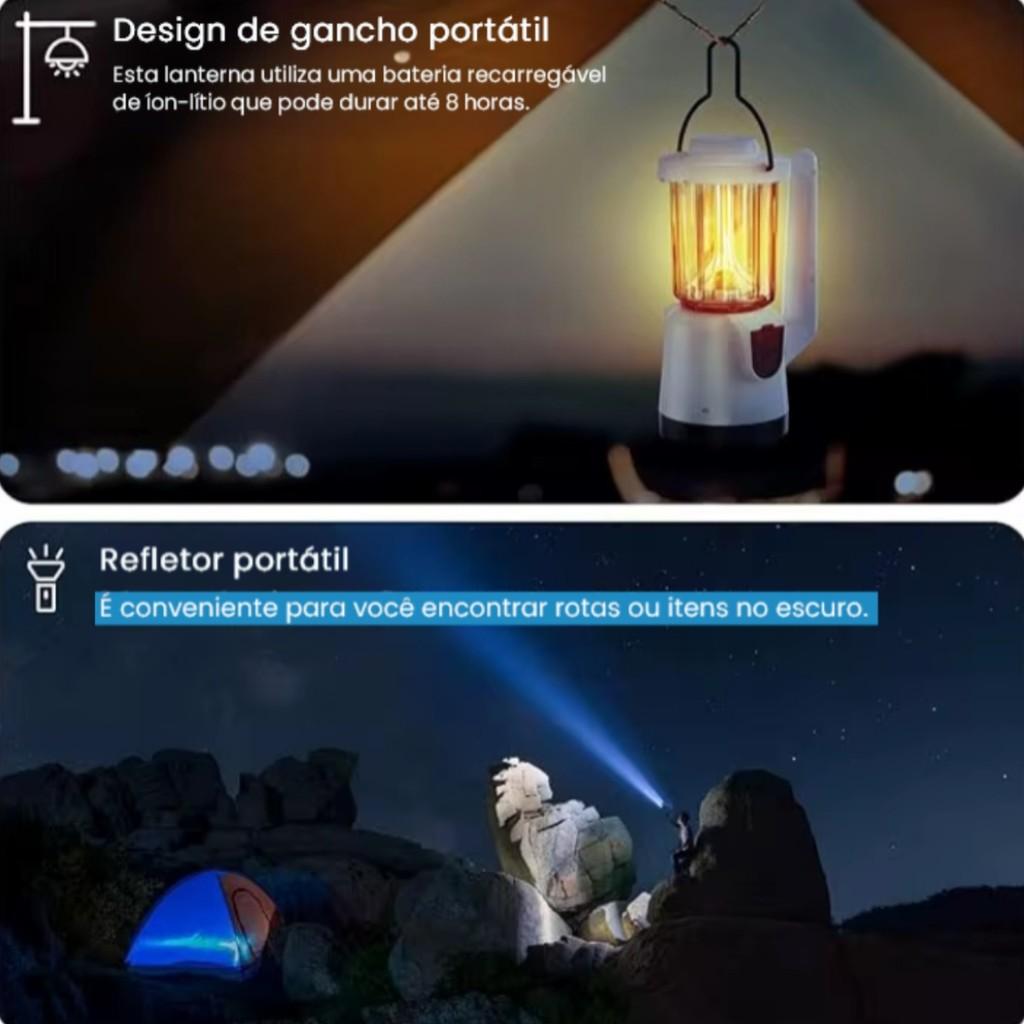 Lanterna LED Para Acampamento Recarregável Tipo C Com Gancho Visor De Bateria Longo Alcance On-lt023