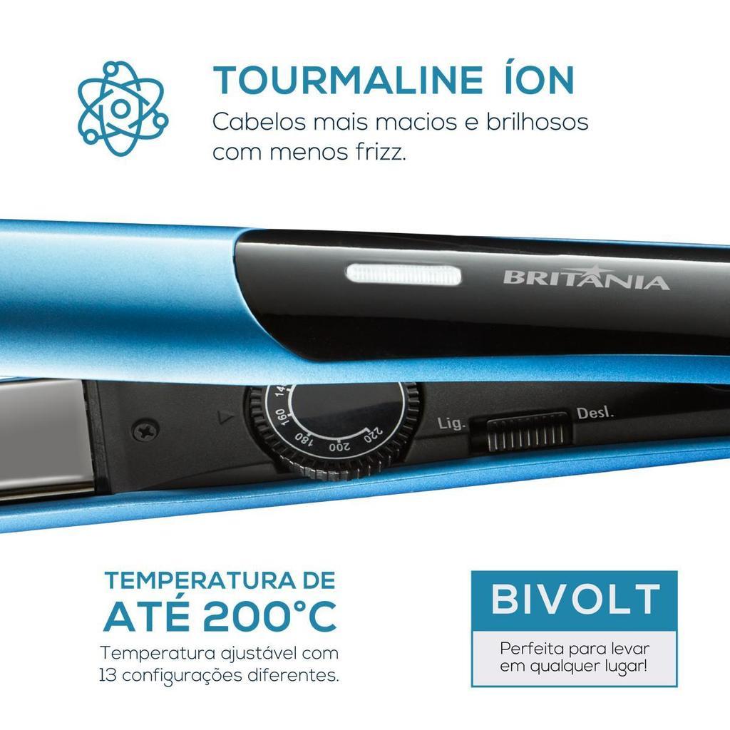 Prancha Britânia Cordão Giratório 220ºc Titanium Blue