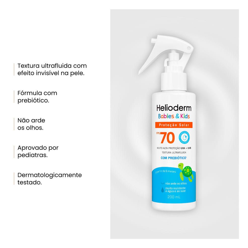 Protetor Solar Helioderm Babies E Kids FPS 70 Com Prebiótico Spray 200ml