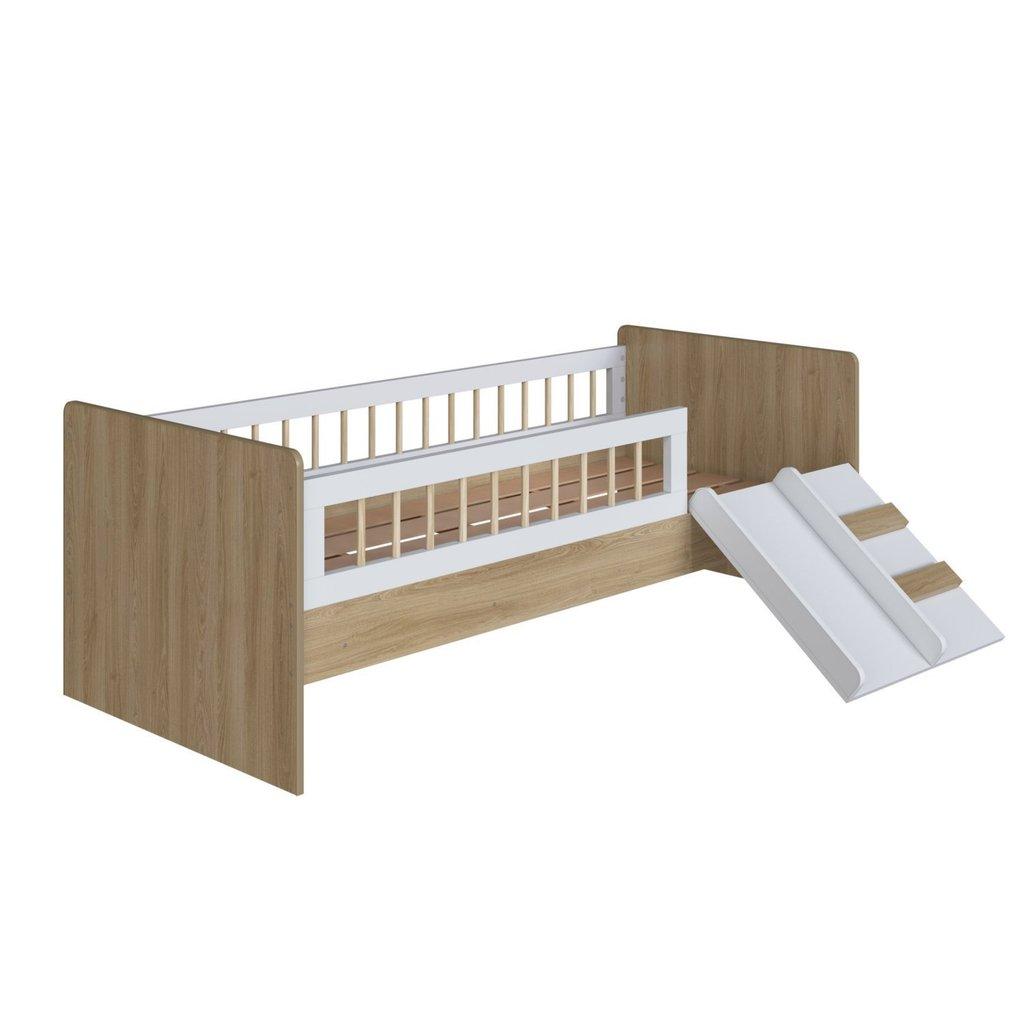 Cama Montessoriana De Solteiro Com Escada E Escorrega Affetto Oak/branco