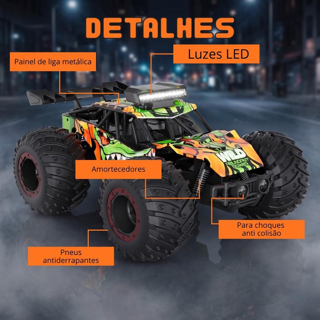 Carrinho Controle Remoto Off Road Monster Truck Super Velocidade 25km 2 Baterias Dinossauro Kizumba