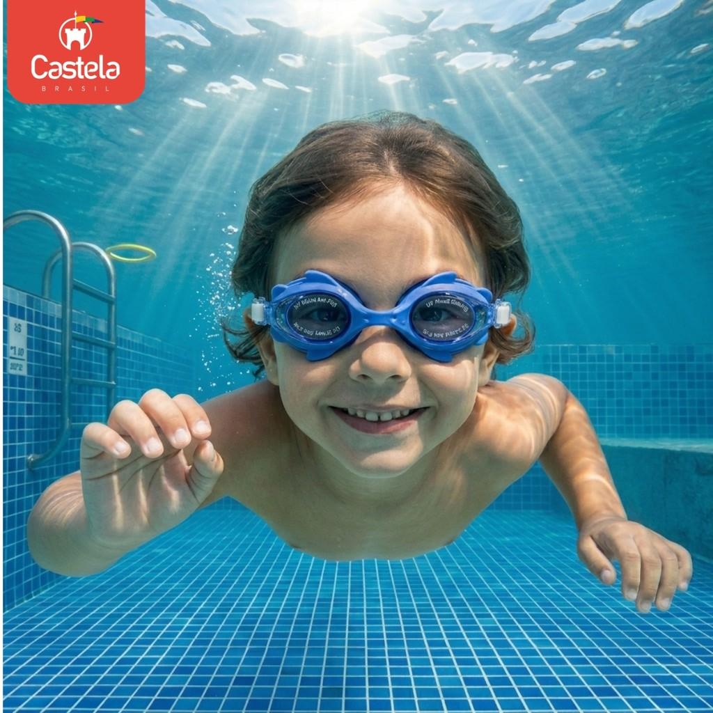 Óculos Silicone De Natação Classico Infantil Azul Castela