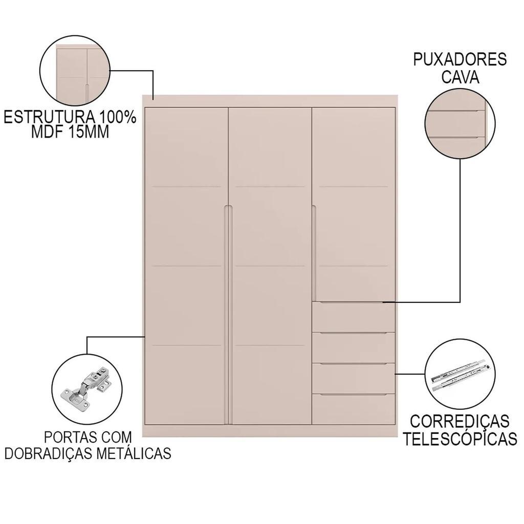 Jogo De Quarto Infantil Guarda Roupa 2 Portas E Cômoda 4 Gavetas Lua P04 Rose - Mpozenato