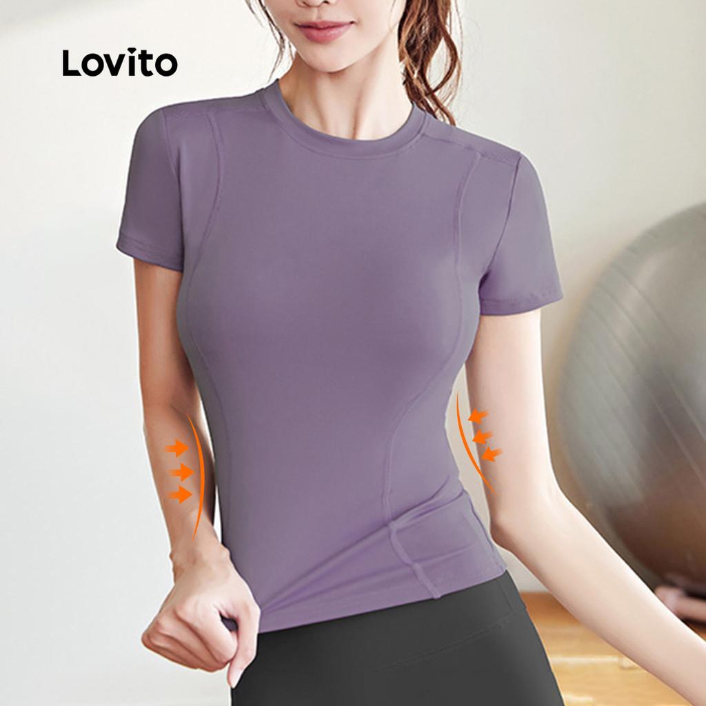 Lovito Casual Camiseta Esportiva Yoga Gola Redonda Academia Camisa Dri Fit Corrida Roupa De Treino