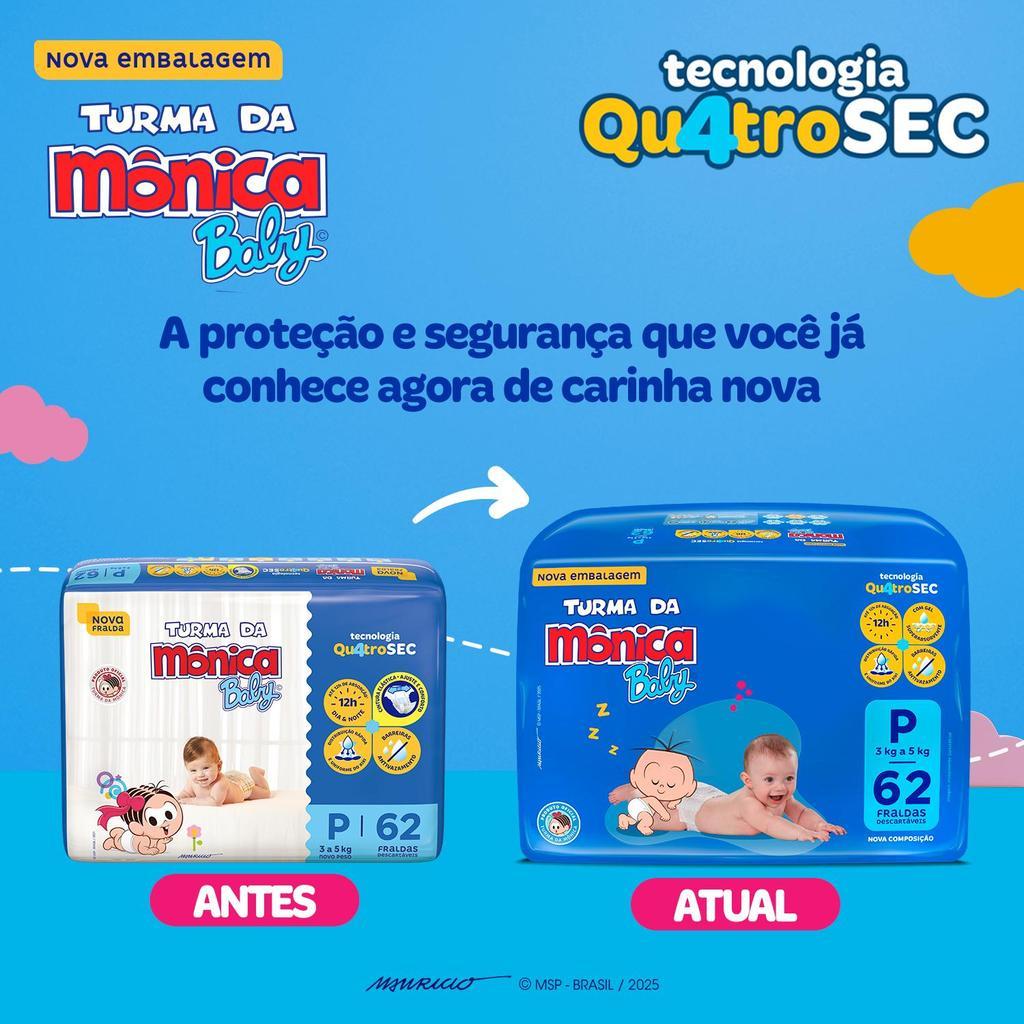 Fralda Turma Da Mônica Baby Mega P Com 62 Unidades