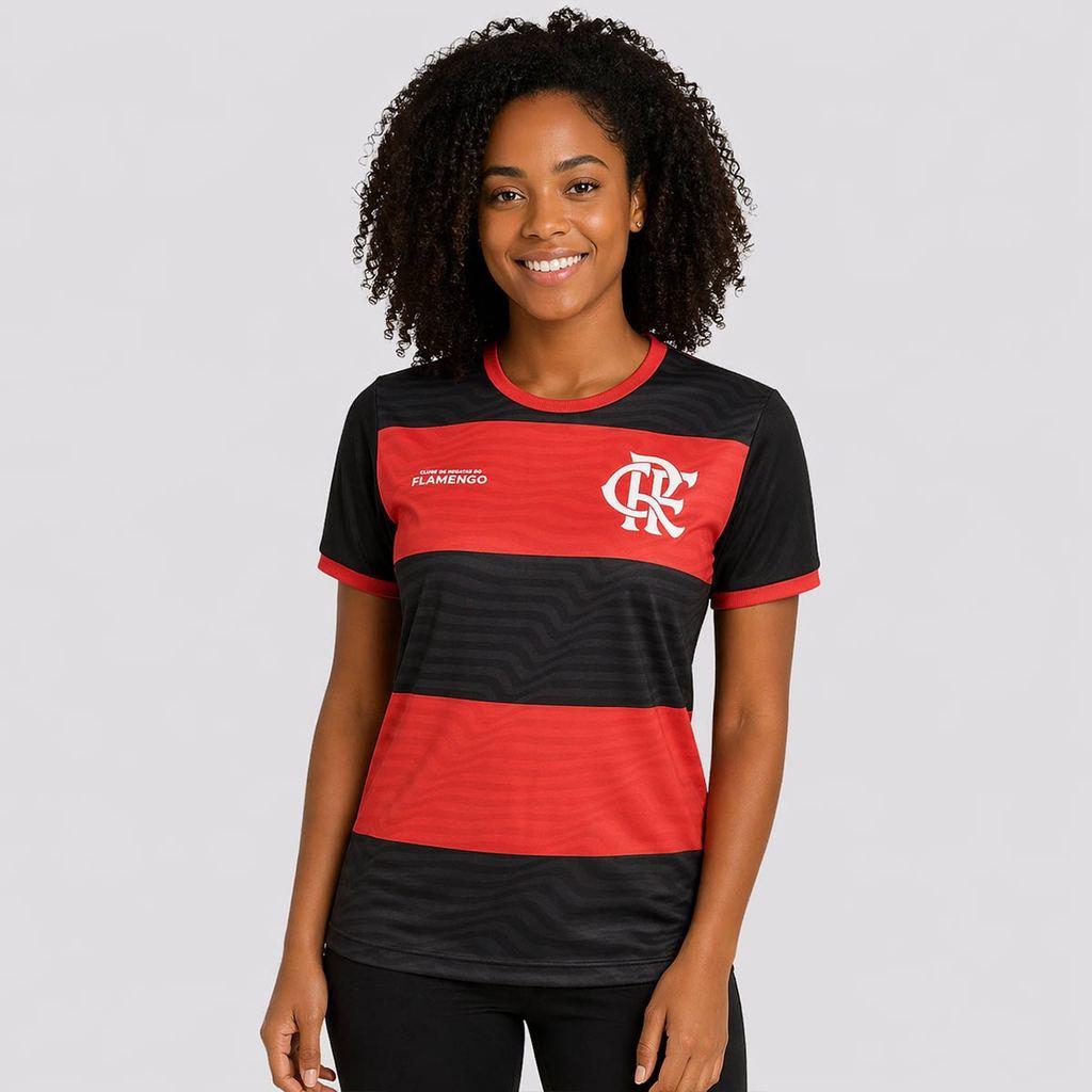 Camisa Flamengo Emoção Feminina Listrada Vermelha 10 De Arrascaeta