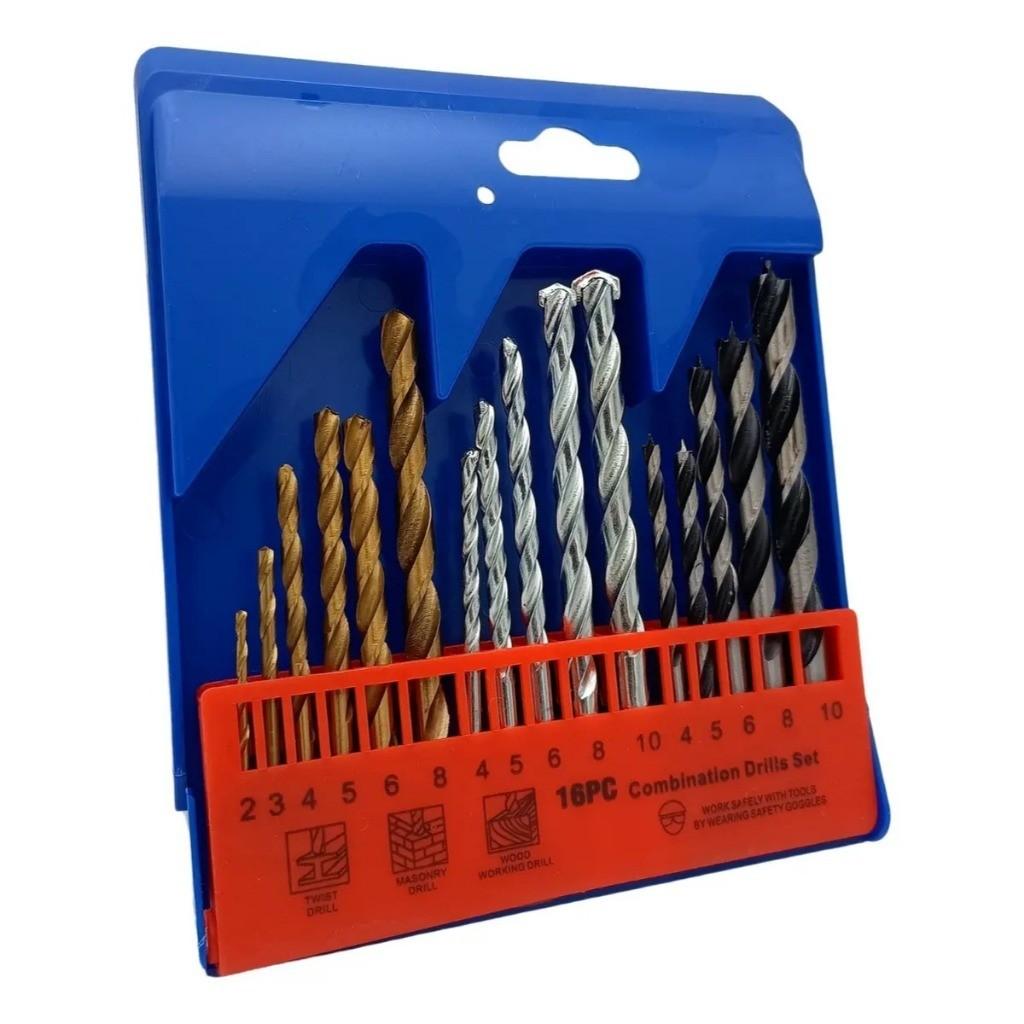 Kit De 16 Brocas Helicoidal Alvenaria Madeira P/Furadeira Luatek