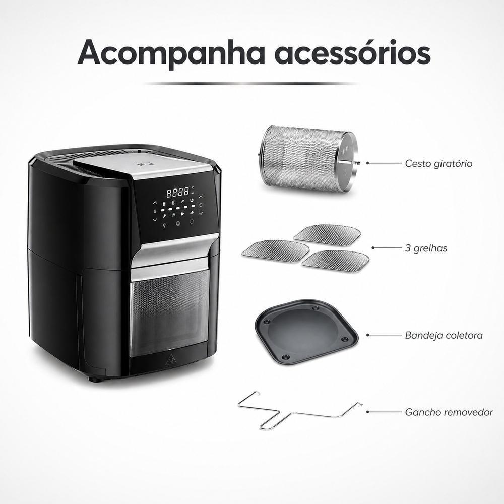 Fritadeira Elétrica Air Fryer Oven Hq 12 Litros 1700w Preto Ra 015 - 127V