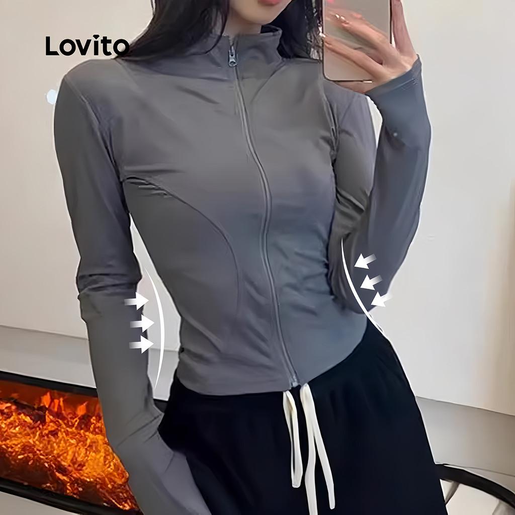 Lovito Casual Jaqueta Academia Esportiva Feminina Rosa Respirável Repelente À Água Corrida Yoga Ao Ar Livre