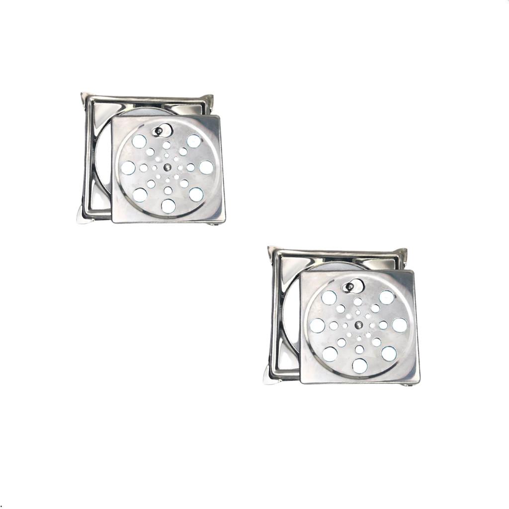 Kit Com 2 Ralo De Banheiro Quadrado Abre E Fecha 10x10cm Inox + Porta Grelha Cromado
